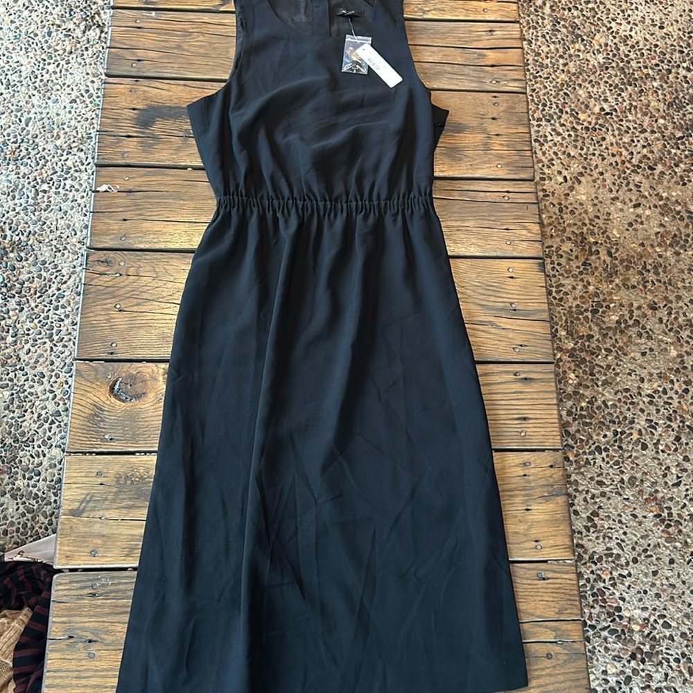 J. Crew Button Back Scoop Neck Sleeveless Black Midi Dress 4 NEW Cinched Waist